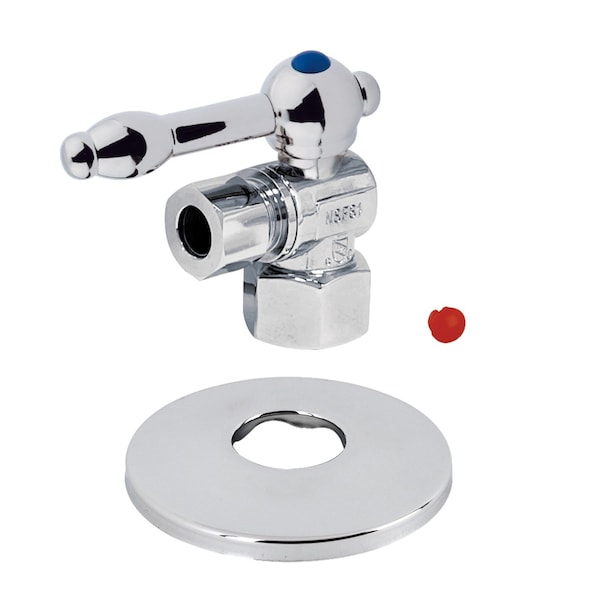 1/2" FIPx3/8" OD Comp Quarter-Turn Angle Stop Valve W/ Flange, Chrome